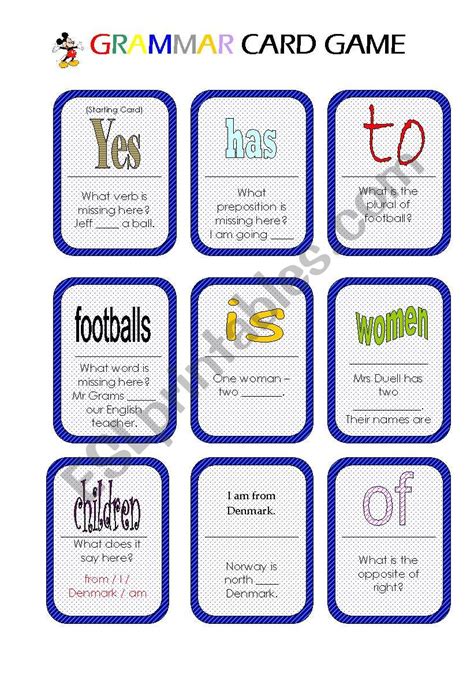 Grammar Card Game 3 Pages Esl Worksheet By Mulle