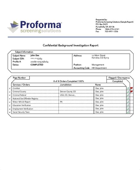 Background Investigation Report Template