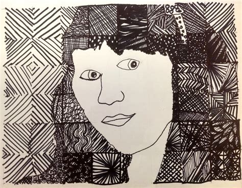 Zentangle Grid Portrait In Ink 4th Grade Art Art Classroom