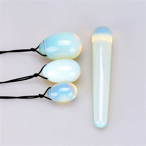 Drilled Opalite Yoni Egg Set 3 Pieces With Wand