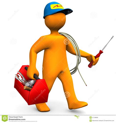 Electricista Con La Caja De Herramientas Y La Cuerda Stock de