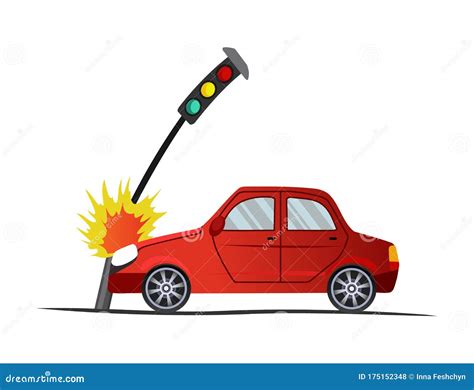 Accident On Road Car Encountered An Traffic Lights Illustration Of