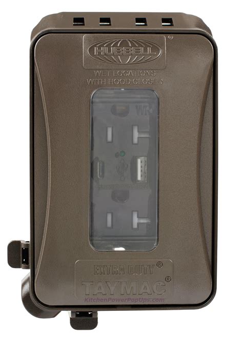 Outdoor Weatherproof In Use Expandable Wall Outlet Usb Charging Brown