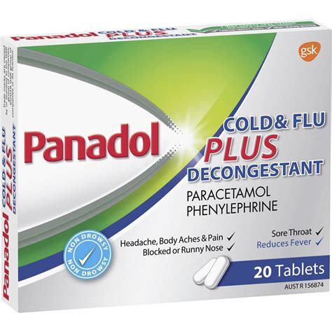 Panadol Cold And Flu Plus Decongestant Plus Paracetamol 500mg 20 Pack