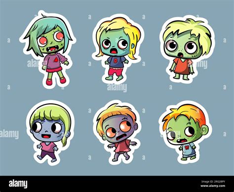 Cute Zombie Halloween Characters Sticker Pack Stock Vector Image And Art