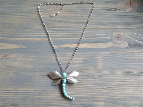 Turquoise Dragonfly Pendant Silver Dragonfly Necklace Large Etsy