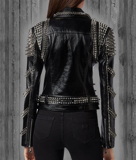 Black Studded Leather jacket for women, spiked leather jacket Stylish ...