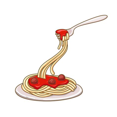 Vector Illustration Of Spaghetti Noodles With Meat Balls Premium Food