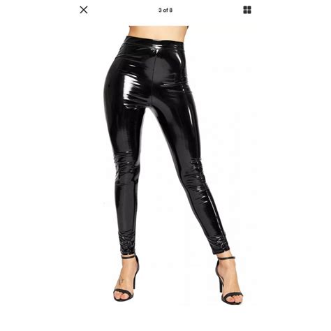 Ladies Metallic Shiny Glossy Skinny Fitted Vinyl Pants Leggings