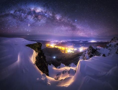 Nature Landscape Snow Milky Way Lake Starry Night