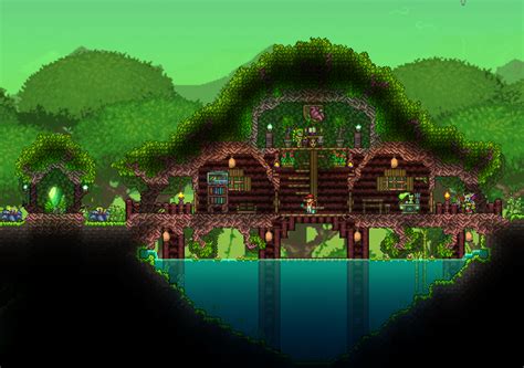 My 14 Jungle House I Pretty Satisfied The Pylon I Build Terraria Jungle House Forest House