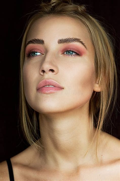 Seductive Blonde With Beautiful Make Up Pink Shade Beauty Portrait Of