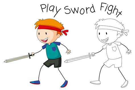 A Doodle Boy Playing Sword Fight 520477 Vector Art At Vecteezy
