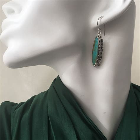 Turquoise Dangle Earrings Sterling Silver Traditional Etsy