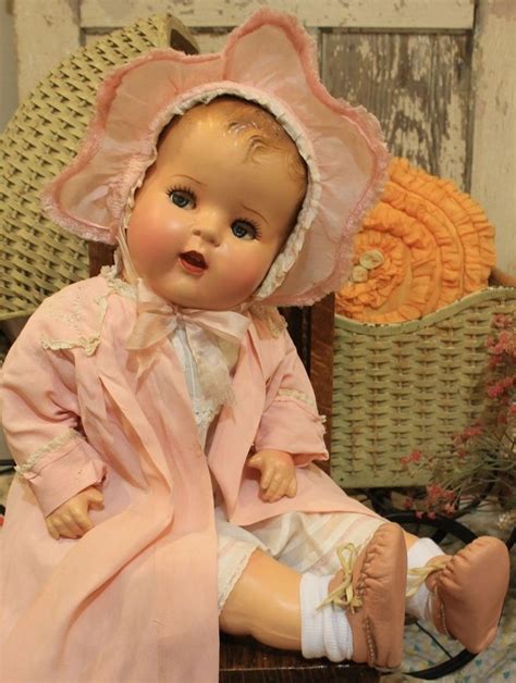 24 Flirty Eye Compositioin And Cloth Antique Baby Doll In Old Vinatage