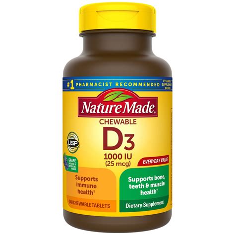 Nature Made Vitamin D3 1000 Iu 25 Mcg 240 Chewable Tablets