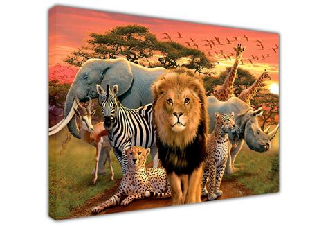 Cute African Animals Landscape Large Canvas Print Wall Art