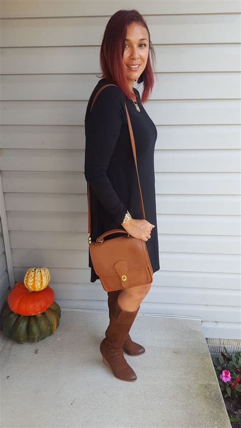 Pinkhairfloosies Style Guide Black Swing Dress And Cognac Boots