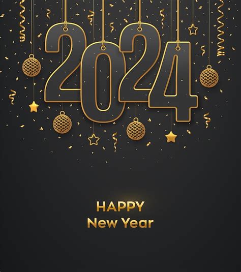 Feliz Año Nuevo 2024 Colgado En Cuerdas De Oro Números 2024 Con