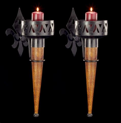 Medieval Wall Torches Slim With Wooden Handle Set Of 2