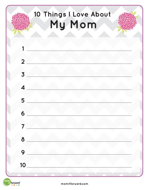 Free 10 Things I Love About My Mom Printable Would Be A Great Card