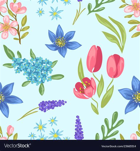 Seamless Pattern With Spring Flowers Royalty Free Vector