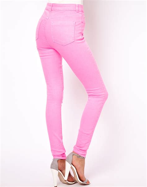 Asos Ridley Supersoft High Waisted Ultra Skinny Jeans In Neon Pink In