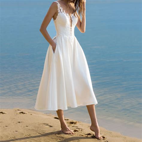 Fashion Sundress For Women Party Dress Sleeveless Deep V White Lace