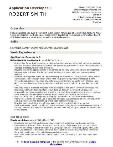 Seal your admission with a successful admit. Application Developer Resume Samples | QwikResume