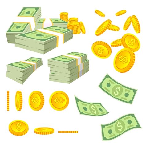 Premium Vector Cartoon Moneydollar Banknotes And Golden Coins
