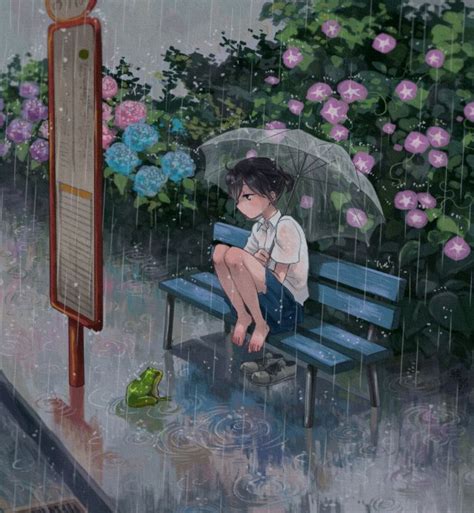 Regen 1 Anime Kunst Mädchen Kunstproduktion Anime Landschaft