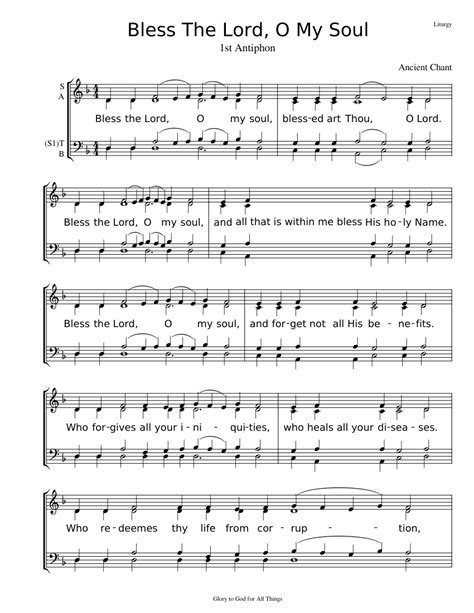 Bless The Lord O My Soul Close Sheet Music For Female Male Choral