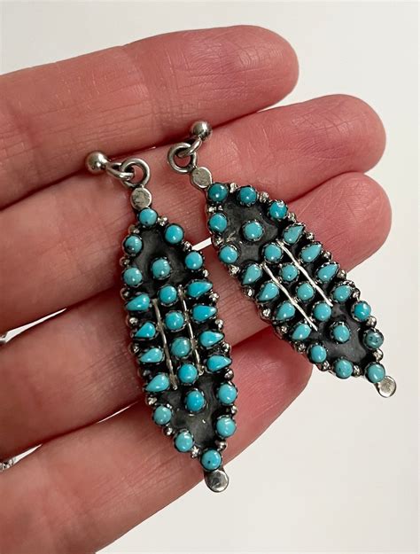 Reserved Long Needlepoint Turquoise Earrings Vintage Native American