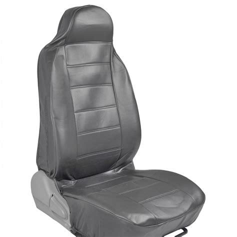 Pair Of High Back Bucket Seat Covers In Gray Synthetic Leather 2pc Set