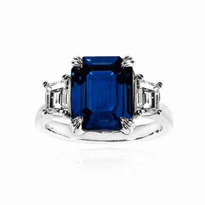 Sapphire Emerald Cut Ring Gold Diamond Treated