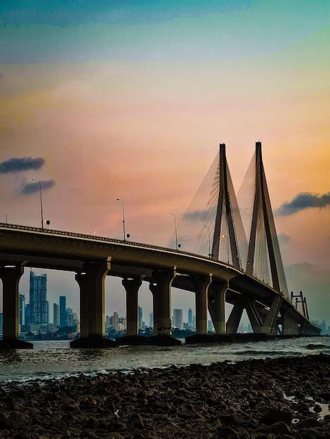 Premium Photo Bridge Over Calm Sea At Sunset Bandra Worli Sea Link