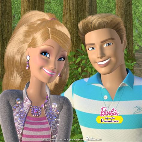 Barbie And Ken Are Standing In The Woods With Their Heads Turned To