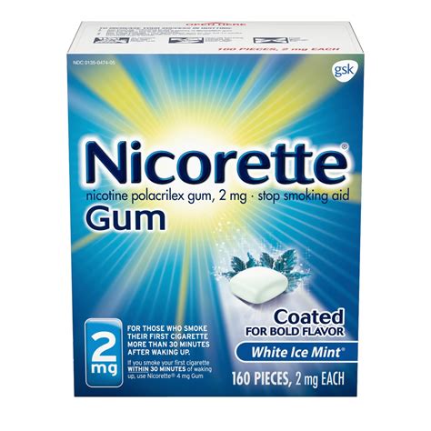 Nicorette Nicotine Gum To Stop Smoking 2mg White Ice Mint Flavor