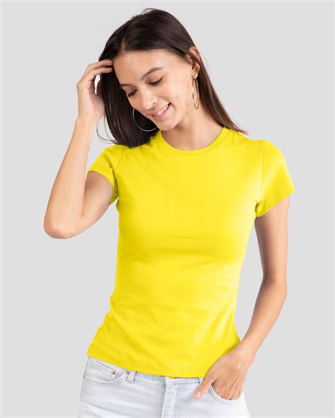 Buy Pineapple Yellow Plain Half Sleeve T-Shirt For Women Online India 
