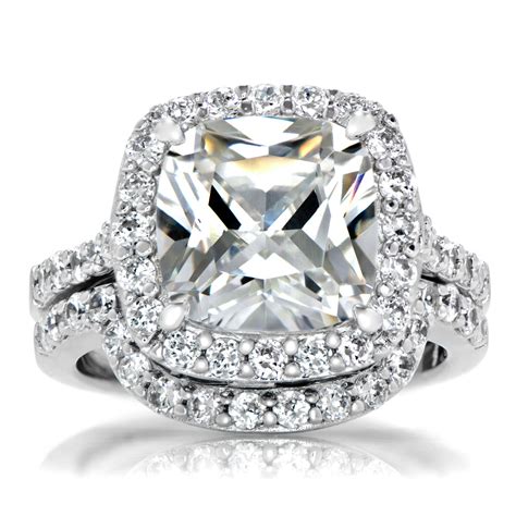 Sheeras Cushion Cut Cz Halo Wedding Ring Set 10mm