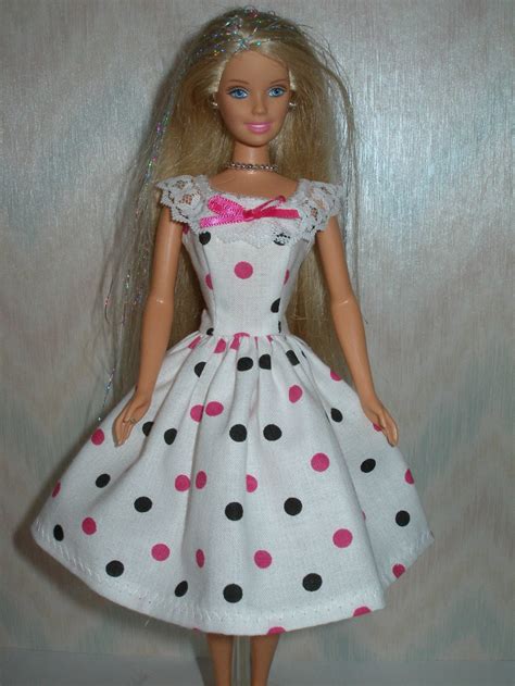 Handmade Barbie Clothes White Dress With Pink And Black Dots Etsy