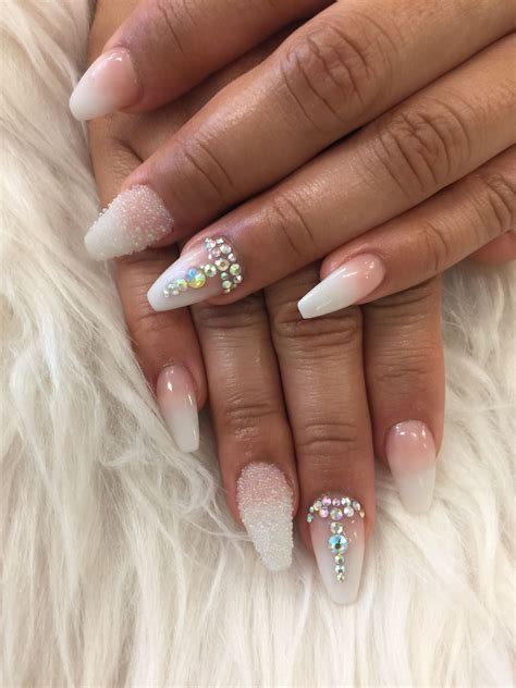 Natural Ombré Whit Rhinestone Designs Natural Ombre Acrylic Nails Rhinestone Designs
