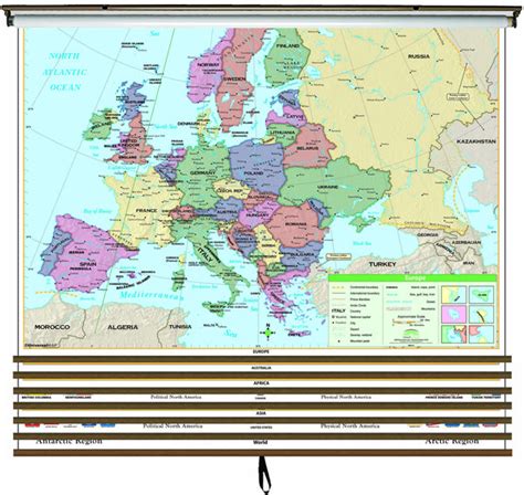 Europe Usa Asia Continental Wall Maps Set On Roller W Backboard