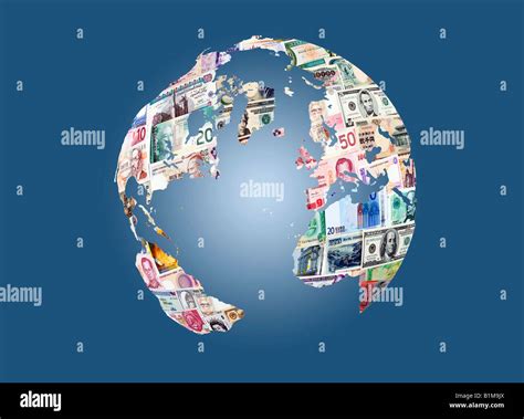 Montage Of International Currency On Map Of The World Stock Photo Alamy