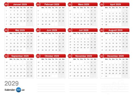 Så klicka på den röda knappen för att fortsätta till utskriftssidan. Kalender 2029