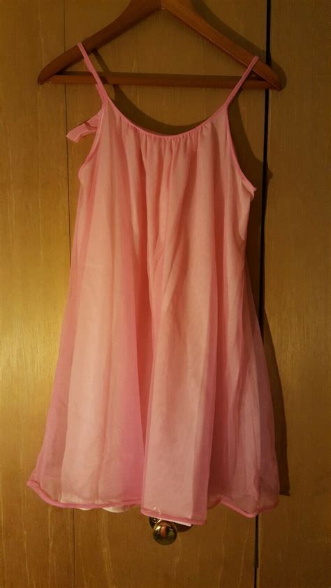 60s Vintage Double Layer Nightie Babydoll With Cover Pink Hollywood