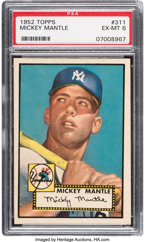 Baseball cards from four decades. 1952 Topps Mickey Mantle #311 PSA EX-MT 6.... Baseball ...
