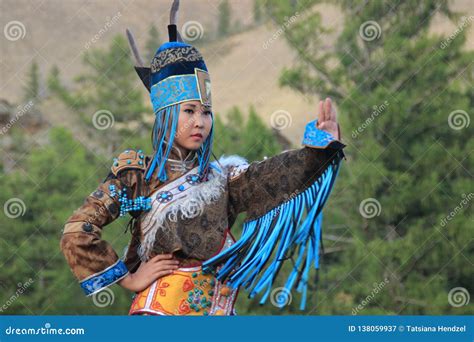 Mongolian Shaman Performs A Ritual In Ulaanbaatar Mongolia Editorial