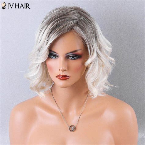 22 Off Siv Hair Side Part Two Tone Shaggy Curly Short Human Hair Wig