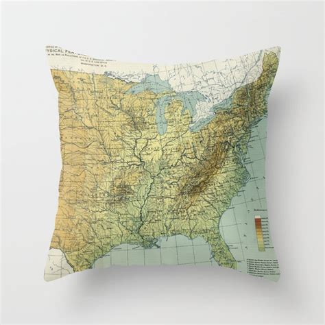 Vintage United States Physical Features Map 1915 Throw Pillow By